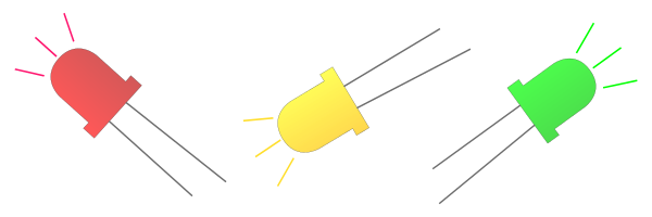 image of three LEDs, one red, one yellow, one green