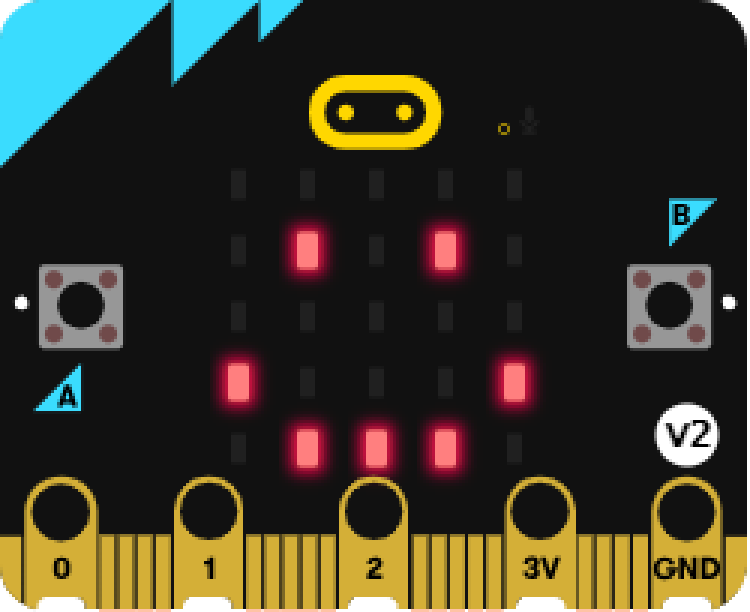 image of a microcontroller with LEDs illuminated to look like a smiley
