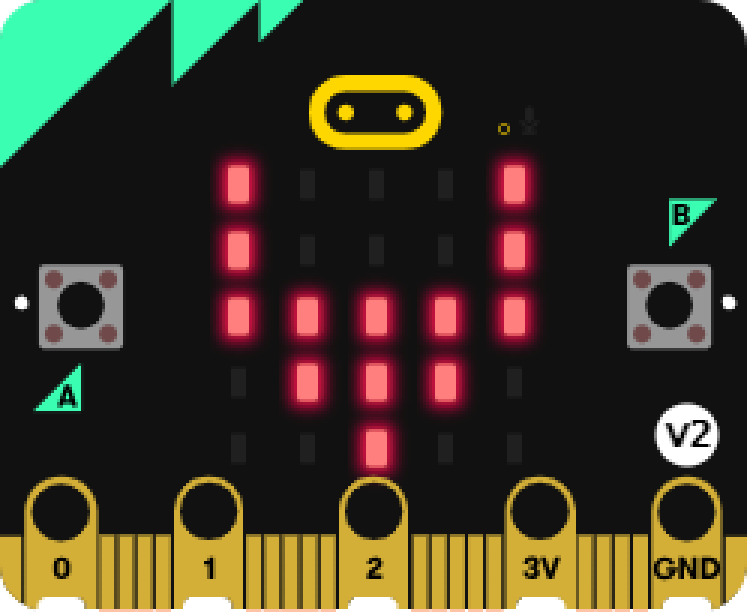 image of a microcontroller with LEDs illuminated to look like a spaceship